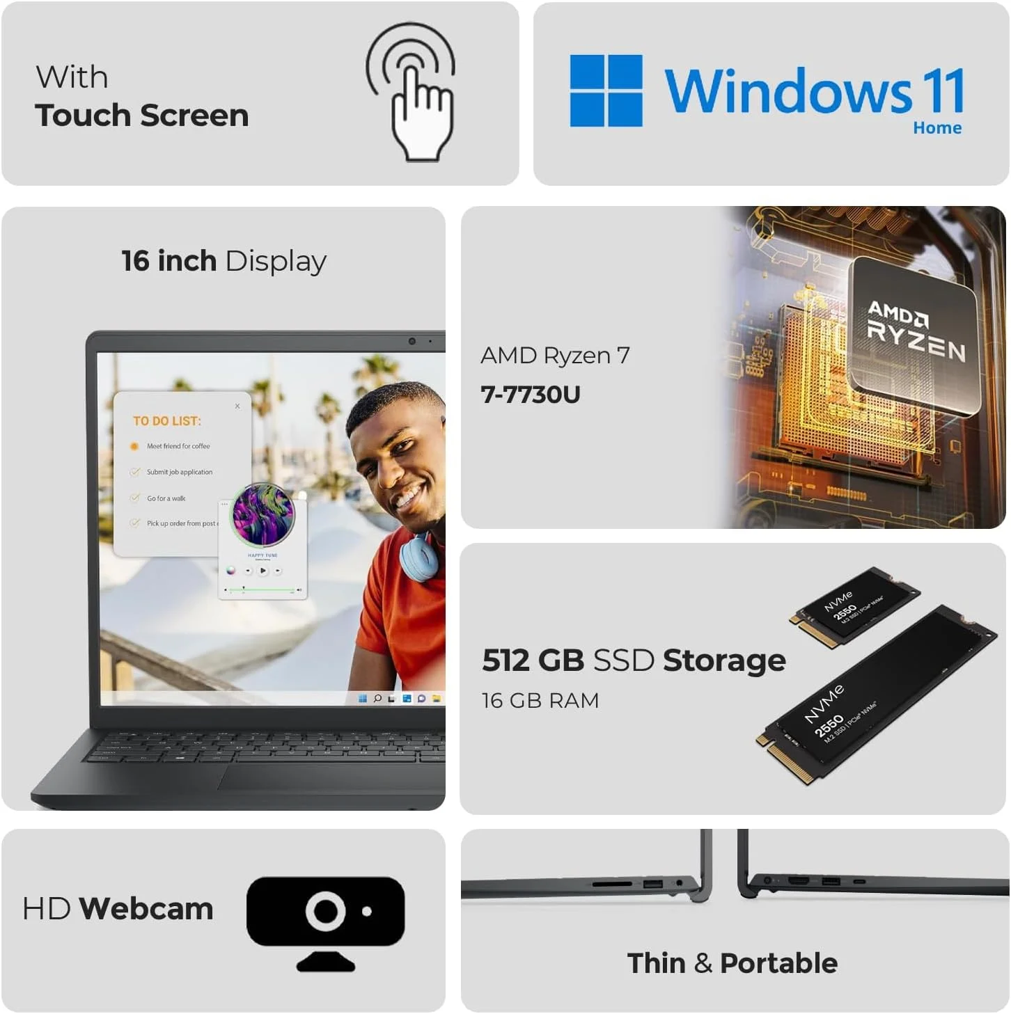 لپ تاپ Dell Inspiron 3535 - شامل هاب 5 در 1 + آنتی ویروس + ماوس بی سیم + پد ماوس | صفحه نمایش لمسی 15.6 اینچی FHD، AMD Ryzen 7-7730U، رم 16 گیگابایتی، SSD 512 گیگابایتی، گرافیک AMD Radeon، ویندوز 11 هوم لپ تاپ Dell Inspiron 3535 - شامل هاب 5 در 1 + آنتی ویروس + ماوس بی سیم + پد ماوس | صفحه نمایش لمسی 15.6 اینچی FHD، AMD Ryzen 7-7730U، رم 16 گیگابایتی، SSD 512 گیگابایتی، گرافیک AMD Radeon، ویندوز 11 هوم