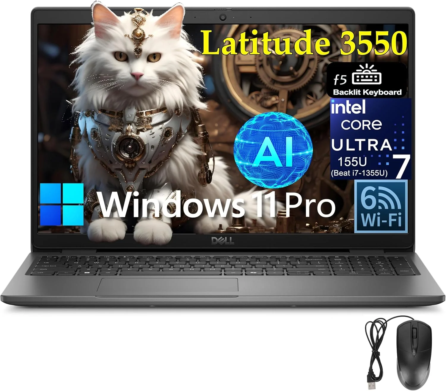 لپ تاپ تجاری دل Latitude 5550 با صفحه نمایش 15.6 اینچی FHD، پردازنده Intel Ultra 5 135U (بهتر از i7-1355U)، رم 32 گیگابایتی DDR5، حافظه SSD 1 ترابایتی، WiFi 6، بلوتوث 5.3، صفحه کلید با نور پس زمینه، حسگر اثر انگشت، ویندوز 11 پرو