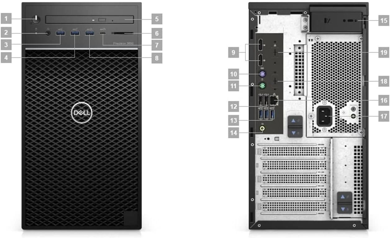 کامپیوتر رومیزی ورک استیشن Dell Precision T3650 | پردازنده Core i7-11700K - هارد درایو 512 گیگابایتی SSD - رم 32 گیگابایتی - کارت گرافیک Nvidia Quadro 4000 | 8 هسته @ 5 گیگاهرتز - 2 گیگابایت GDDR5 ویندوز 10 پرو مشکی