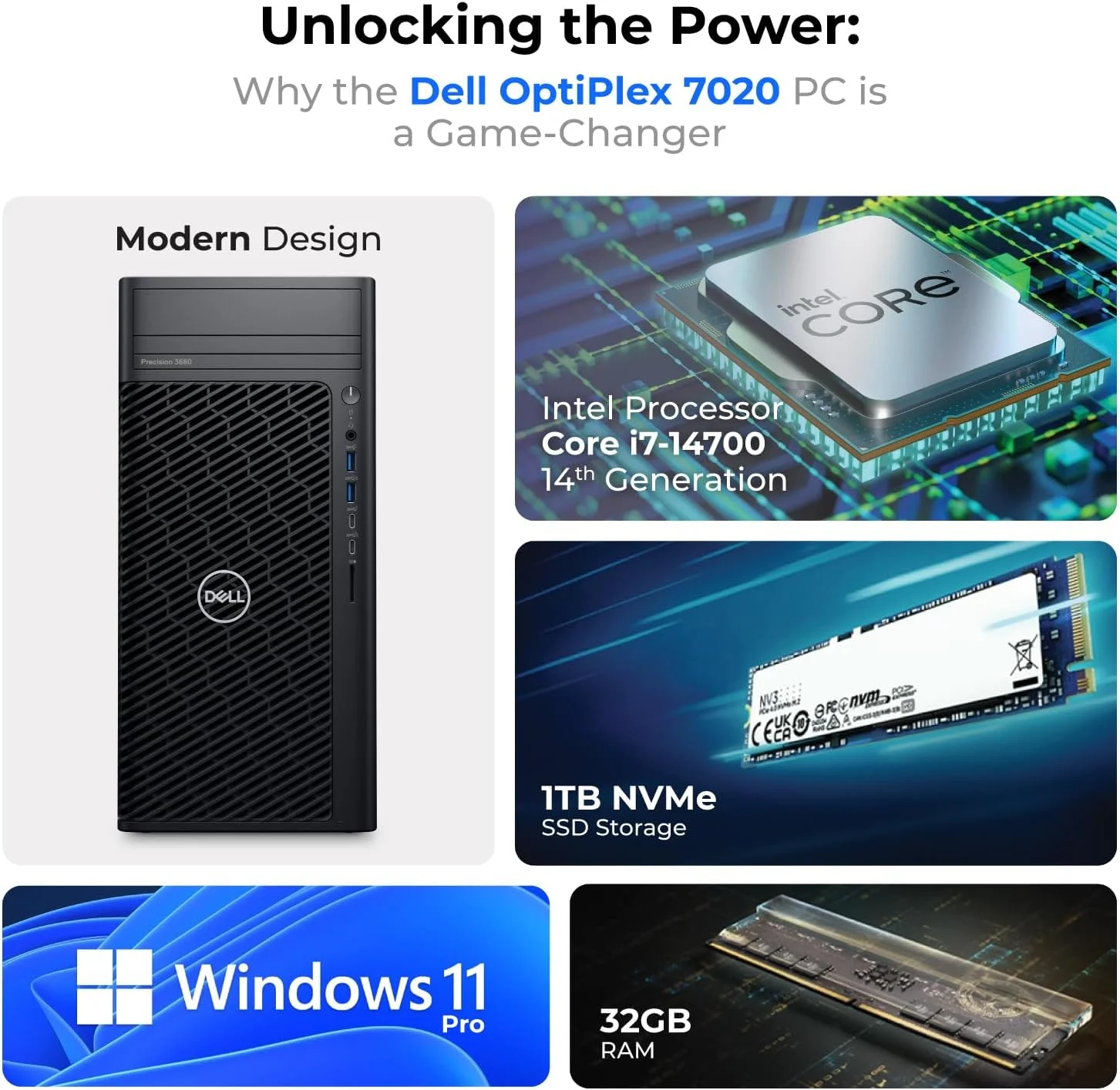 کامپیوتر رومیزی ورک استیشن Dell Precision 3680، نسل 14 اینتل i7-14700، رم 32 گیگابایت، SSD 1 ترابایت، ویندوز 11 پرو (شامل پایه هدست First Wave + USB Wifi + ماوس سیمی + کیبورد + ماوس پد + آنتی ویروس)