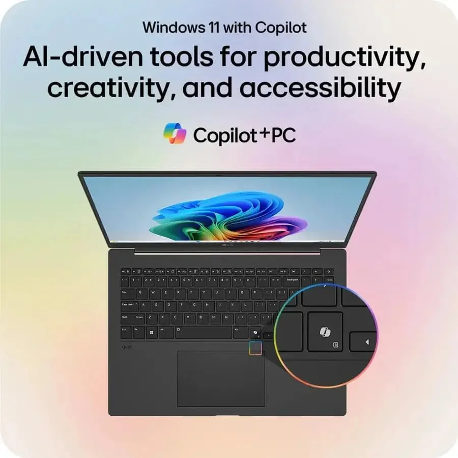 لپ تاپ 17 اینچی LG Gram Copilot Plus PC - پردازنده Ultra 7 سری 2 258V - صفحه لمسی WQXGA - رم 32 گیگابایتی - SSD 2 ترابایتی PCIe - ویندوز 11 پرو - کیبورد با نور پس زمینه - گرافیک Intel Arc - Wi-Fi 7 - تجاری - فوق سبک