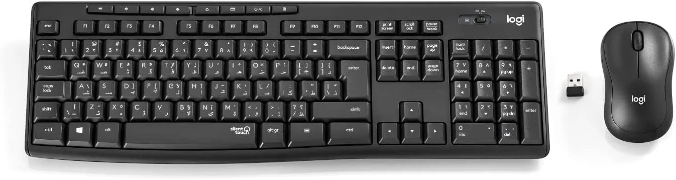 مجموعه ماوس و کیبورد بی‌سیم بی‌صدای لاجیتک MK295 با فناوری SilentTouch، صفحه کلید کامل اعداد، ردیابی نوری پیشرفته، بی‌سیم بدون تاخیر، 90% نویز کمتر، صفحه کلید AR - گرافیت