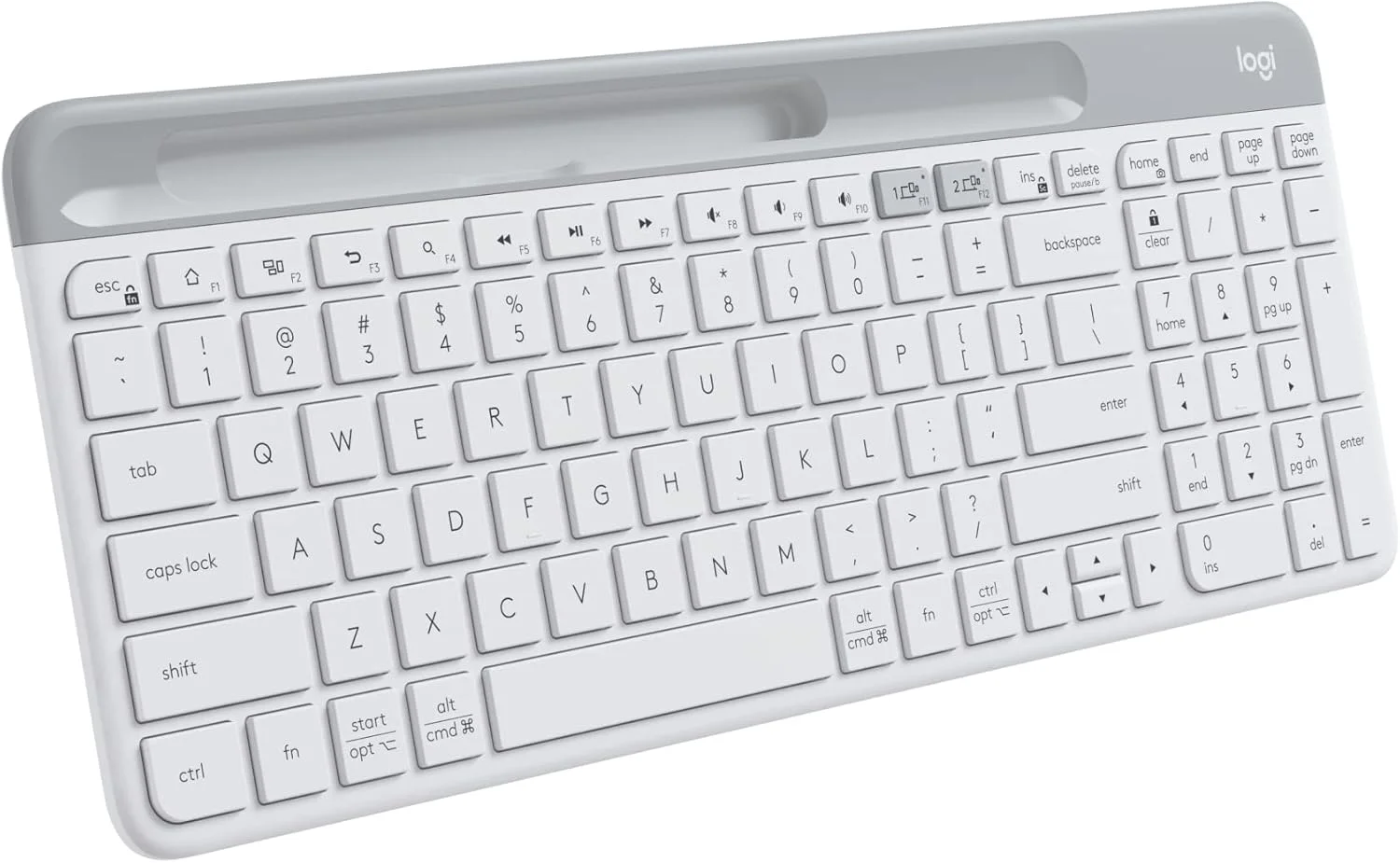 کیبورد بی‌سیم باریک چند دستگاهی Logitech K580 - بلوتوث/گیرنده، جمع و جور، سوییچ آسان، باتری 24 ماهه، سازگار با Win/Mac، دسکتاپ، تبلت، تلفن هوشمند، لپ‌تاپ، کیبورد انگلیسی + عربی - سفید