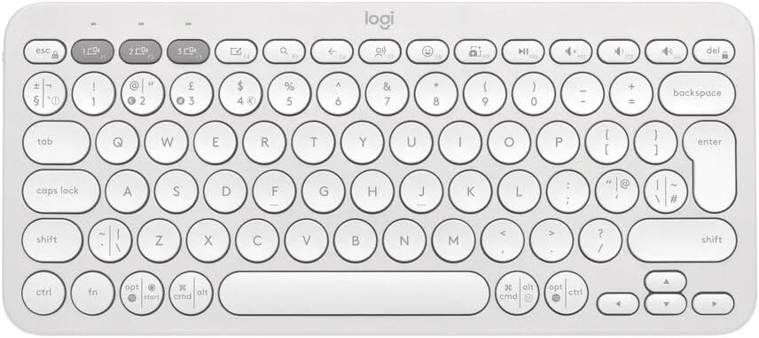 کیبورد بی‌سیم بلوتوثی چند دستگاهی لاجیتک Pebble Keys 2 K380s با کلیدهای میانبر قابل تنظیم، باریک و قابل حمل، Easy-Switch برای ویندوز، macOS، iPadOS، اندروید، Chrome OS، طرح‌بندی US Intl - سفید