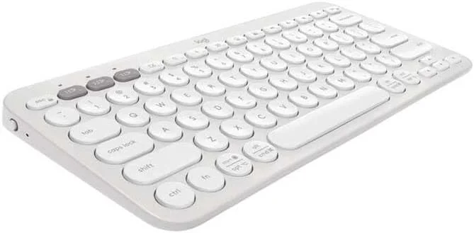 کیبورد بی‌سیم بلوتوثی چند دستگاهی لاجیتک Pebble Keys 2 K380s با کلیدهای میانبر قابل تنظیم، باریک و قابل حمل، Easy-Switch برای ویندوز، macOS، iPadOS، اندروید، Chrome OS، طرح‌بندی US Intl - سفید