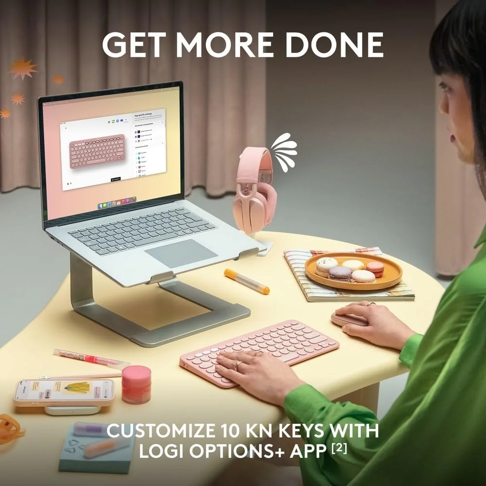 کیبورد بی‌سیم بلوتوثی چند دستگاهی لاجیتک Pebble Keys 2 K380s با کلیدهای میانبر قابل تنظیم، باریک و قابل حمل، Easy-Switch برای ویندوز، macOS، iPadOS، اندروید، Chrome OS، طرح‌بندی US Intl - سفید