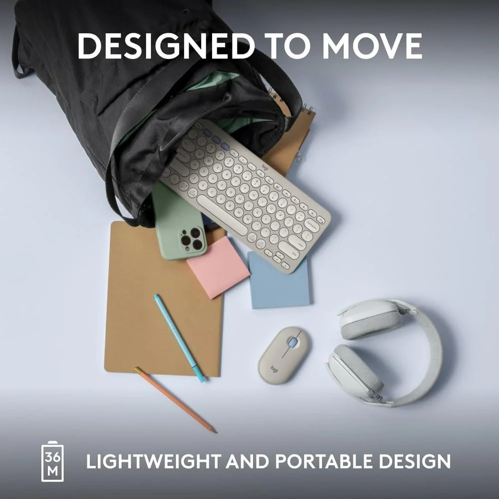 کیبورد بی‌سیم بلوتوثی چند دستگاهی لاجیتک Pebble Keys 2 K380s با کلیدهای میانبر قابل تنظیم، باریک و قابل حمل، Easy-Switch برای ویندوز، macOS، iPadOS، اندروید، Chrome OS، طرح‌بندی US Intl - سفید