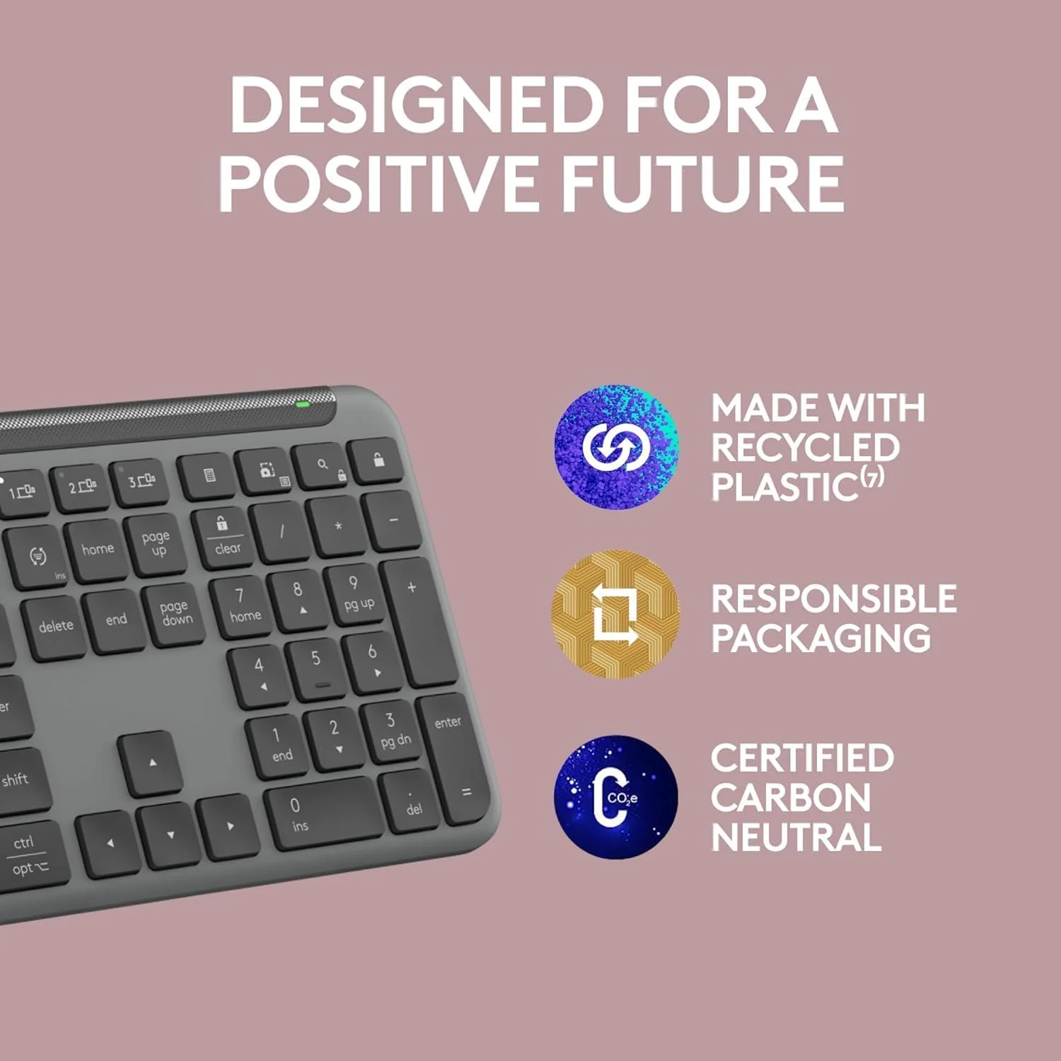 کیبورد بی‌سیم لاجیتک Signature Slim K950، طراحی شیک، جابجایی تایپ بین دستگاه‌ها، تایپ بی‌صدا، بلوتوث، چند سیستم عامل، ویندوز، مک، کروم، طرح‌بندی عربی - گرافیت