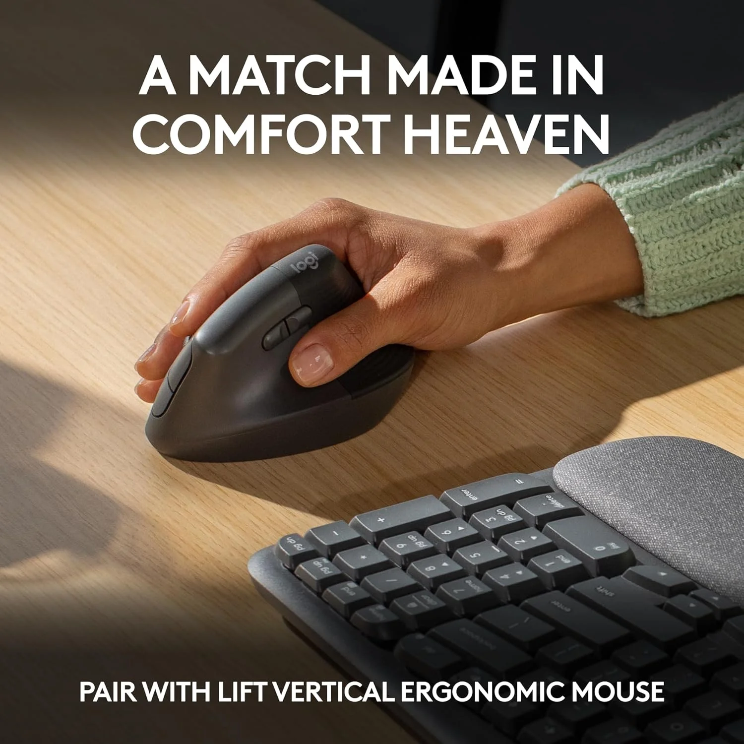 کیبورد ارگونومیک بی‌سیم Logitech Wave Keys با تکیه‌گاه مچی نرم، تایپ طبیعی راحت، Easy-Switch، بلوتوث، گیرنده Logi Bolt، برای سیستم‌عامل‌های مختلف، ویندوز/مک، طرح‌بندی AR - گرافیت (PC)