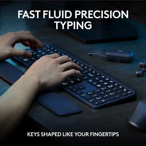 مجموعه کیبورد و ماوس بی‌سیم لاجیتک MX Keys S - کیبورد و ماوس بی‌سیم با عملکرد بالا به همراه استراحتگاه مچ دست، نورپردازی قابل تنظیم، پیمایش سریع، بلوتوث، USB C، برای ویندوز، لینوکس، کروم، مک - گرافیت، طرح‌بندی ARA