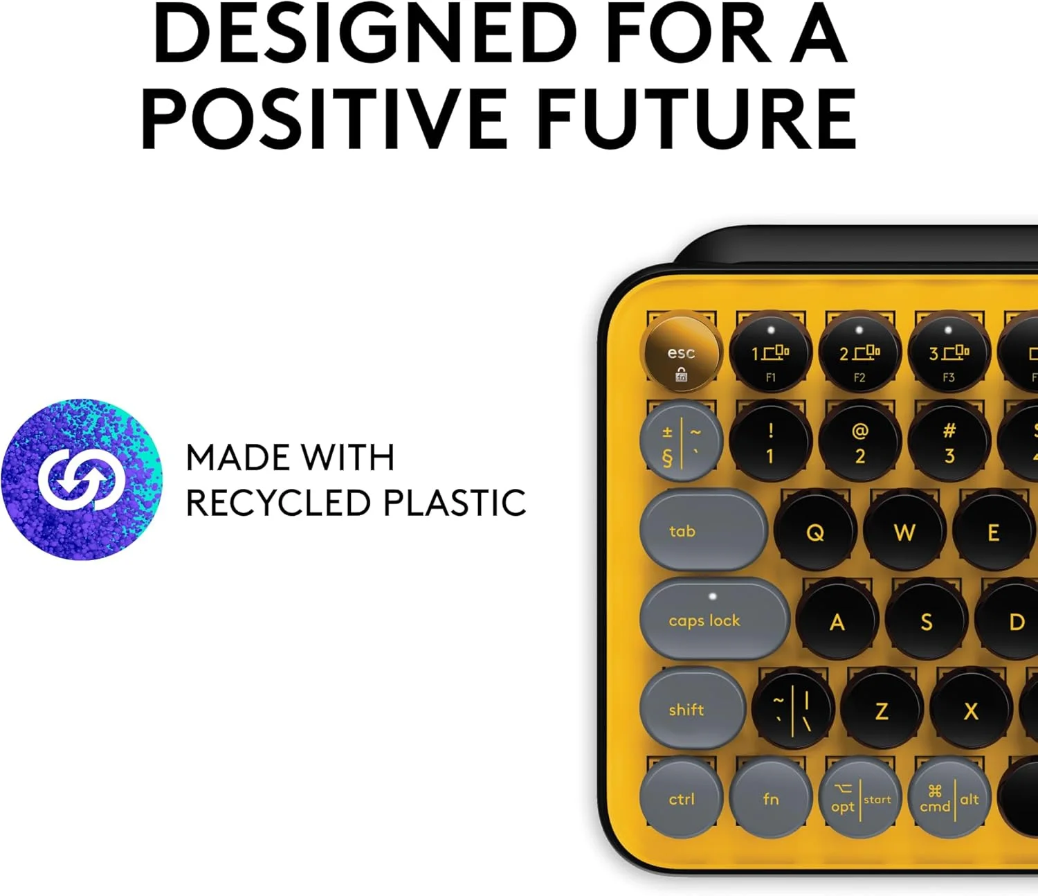 کیبورد مکانیکی بی سیم Logitech POP Keys با کلیدهای ایموجی قابل تنظیم، طراحی بادوام و جمع و جور، اتصال بلوتوث یا USB، چند دستگاهی، سازگار با سیستم عامل، زرد، صفحه کلید ARA