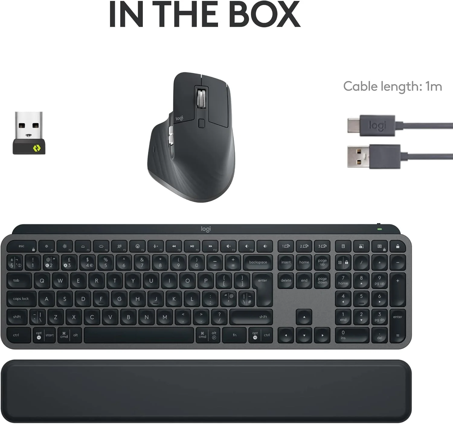 مجموعه کیبورد و ماوس بی‌سیم لاجیتک MX Keys S - کیبورد و ماوس بی‌سیم با عملکرد بالا به همراه استراحتگاه مچ دست، نورپردازی قابل تنظیم، پیمایش سریع، بلوتوث، USB C، برای ویندوز، لینوکس، کروم، مک - گرافیت، طرح‌بندی ARA