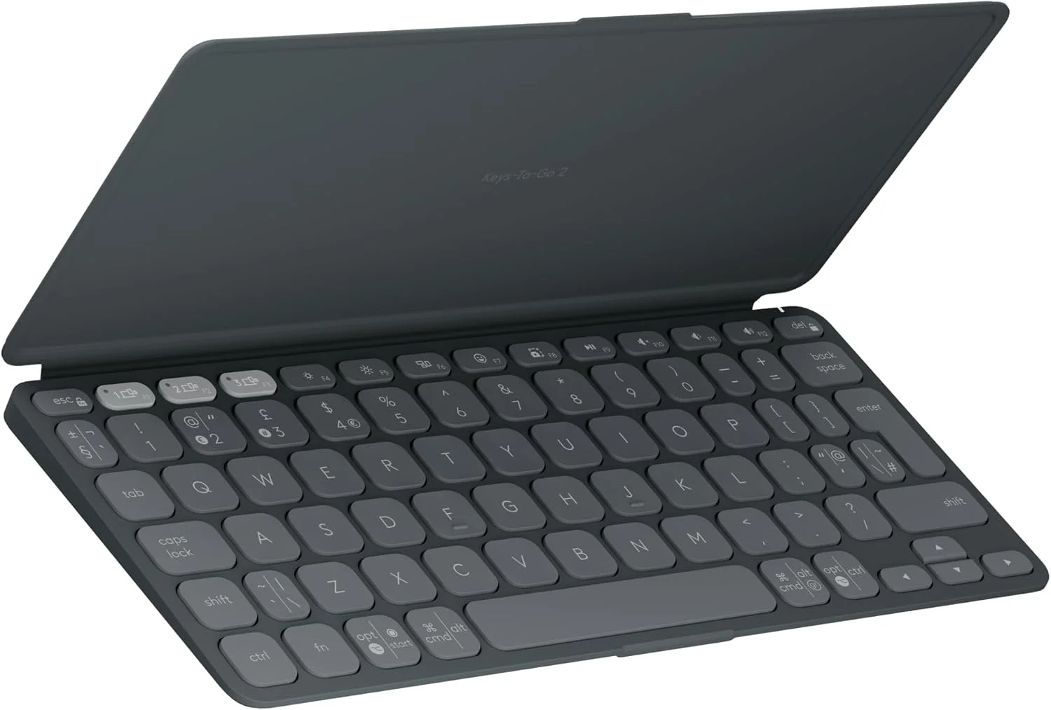 کیبورد بلوتوث قابل حمل Logitech Keys-To-Go 2 برای تبلت با پوشش داخلی، کیبورد بی‌سیم باریک و جمع و جور برای ویندوز، اندروید، لینوکس، آیپد، آیفون، مک، اپل تی‌وی، ARA - گرافیت