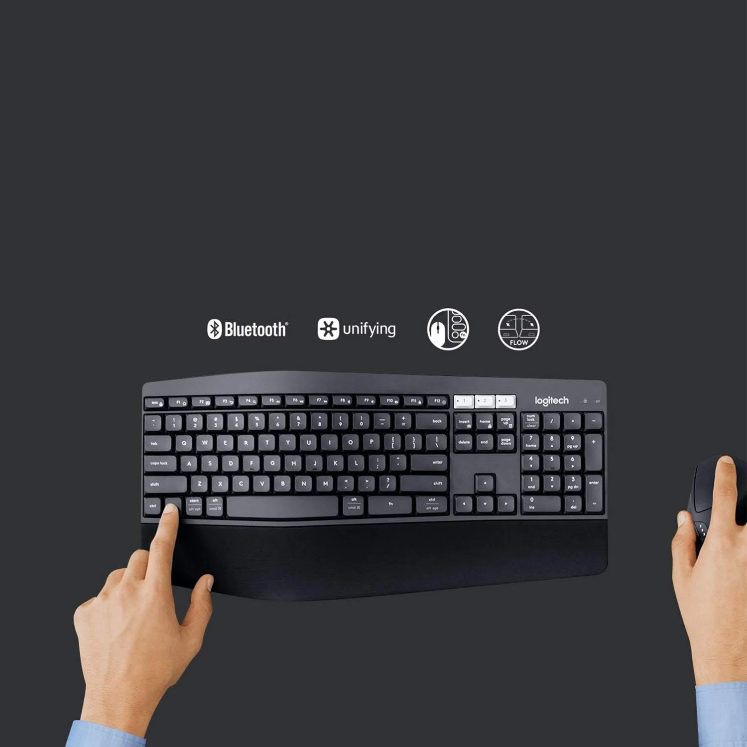 ست کیبورد و ماوس بی‌سیم چند دستگاهه لاجیتک مدل Mk850، بلوتوث 2.4 گیگاهرتز، فریم کلید و ماوس منحنی، 12 کلید قابل برنامه‌ریزی، عمر باتری 3 ساله، PC/Mac، بین‌المللی، عربی