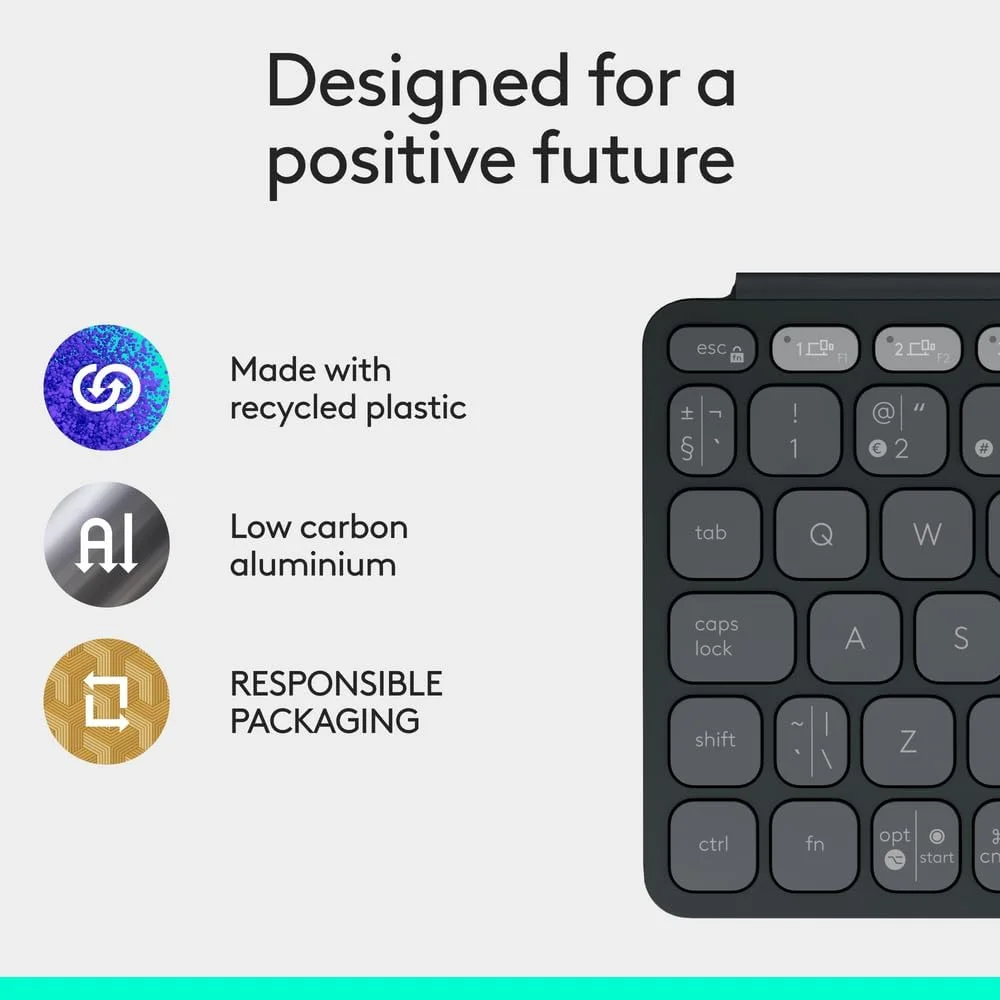 کیبورد بلوتوث قابل حمل Logitech Keys-To-Go 2 برای تبلت با پوشش داخلی، کیبورد بی‌سیم باریک و جمع و جور برای ویندوز، اندروید، لینوکس، آیپد، آیفون، مک، اپل تی‌وی، ARA - گرافیت