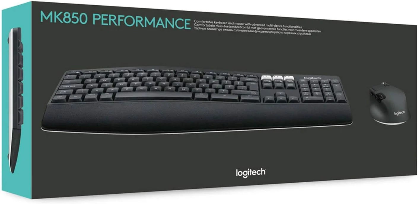 ست کیبورد و ماوس بی‌سیم چند دستگاهه لاجیتک مدل Mk850، بلوتوث 2.4 گیگاهرتز، فریم کلید و ماوس منحنی، 12 کلید قابل برنامه‌ریزی، عمر باتری 3 ساله، PC/Mac، بین‌المللی، عربی