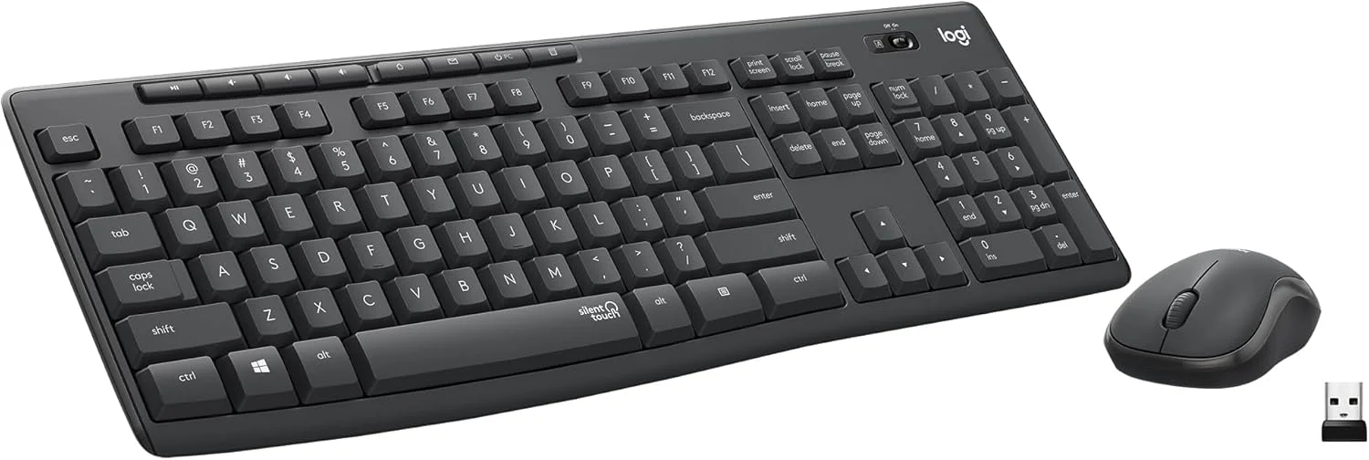 مجموعه ماوس و کیبورد بی‌سیم لاجیتک MK295 با فناوری SilentTouch، صفحه کلید کامل، ردیابی نوری پیشرفته، بی‌سیم بدون تاخیر، 90% صدای کمتر - گرافیت
