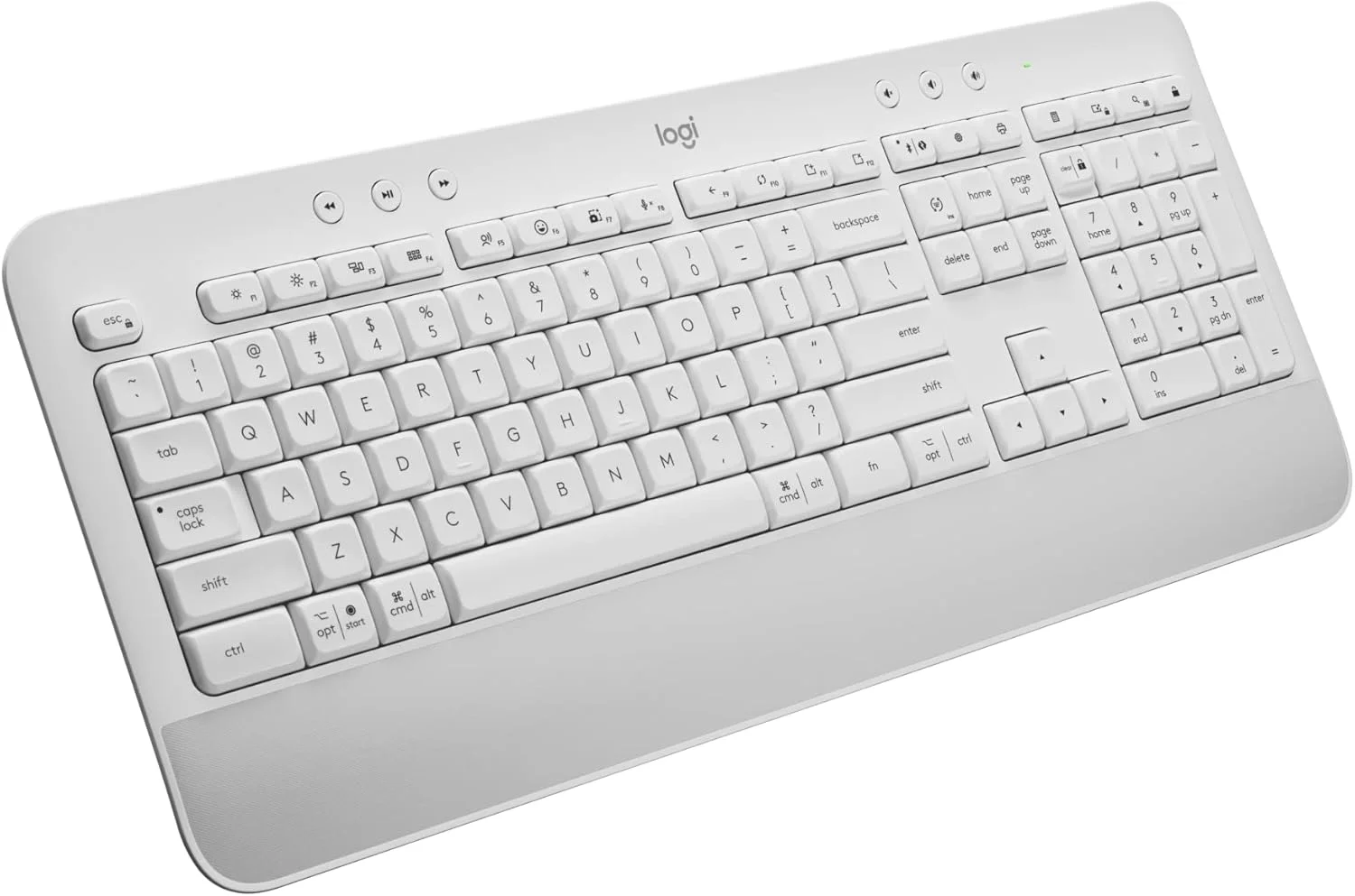 کیبورد بی‌سیم لاجیتک Signature K650 با اندازه کامل و راحتی، دارای استراحتگاه مچ دست، اتصال بلوتوث BLE یا گیرنده USB Logi Bolt، کلیدهای نرم و عمیق، صفحه کلید اعداد، سازگار با اکثر سیستم عامل ها/PC/Windows/Mac - سفید مایل به کرم