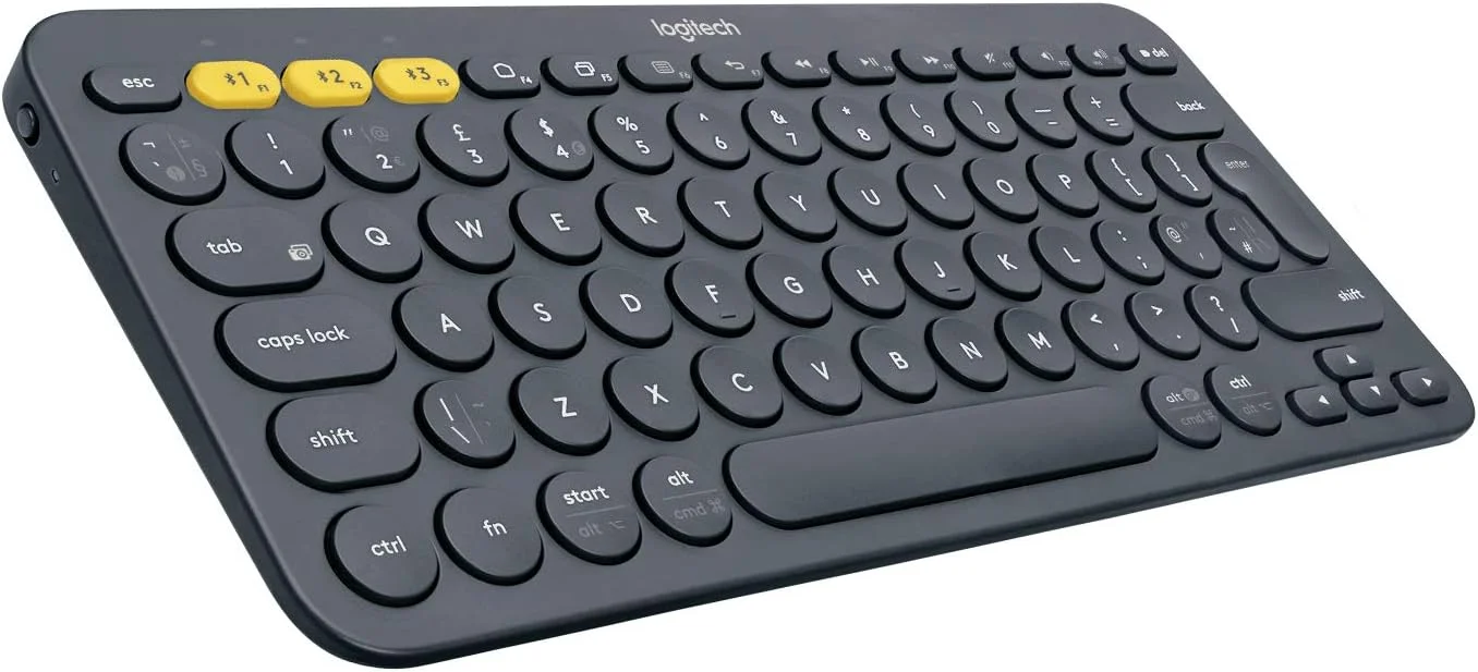 کیبورد بی‌سیم بلوتوث چند دستگاهی لاجیتک K380، طراحی Easy-Switch، باریک، قابل حمل، 2 سال عمر باتری، سازگار با کامپیوتر، لپ‌تاپ، ویندوز، مک، اندروید، آیپد او اس، اپل تی وی، طرح‌بندی QWERTY AR - مشکی