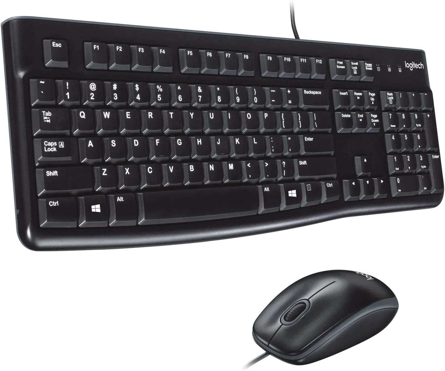 کیبورد و ماوس سیم دار Logitech MK120 برای ویندوز، ماوس اپتیکال سیم دار، اتصال USB Plug and Play، اندازه کامل، PC/لپ تاپ، طرح بندی انگلیسی/عربی مشکی، 920-002546