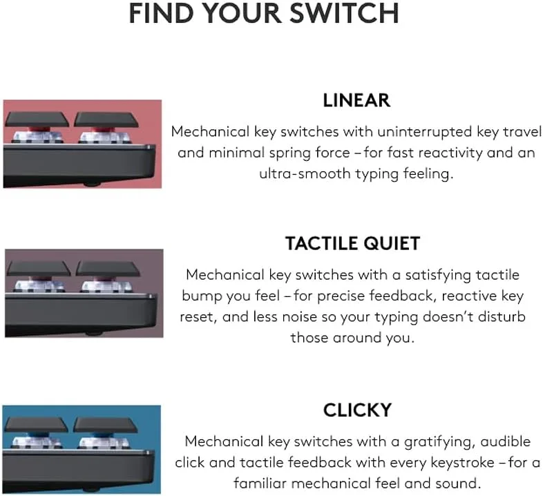 کیبورد مکانیکی بی سیم نورانی لاجیتک MX Mechanical Mini، سوییچ های کلیکی، نور پس زمینه، بلوتوث، USB-C، macOS، ویندوز، لینوکس، iOS، اندروید، فلزی