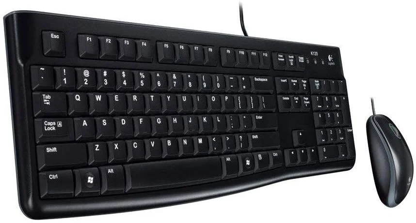 کیبورد و ماوس سیم دار Logitech MK120 برای ویندوز، ماوس اپتیکال سیم دار، اتصال USB Plug-and-Play، اندازه کامل، PC/لپ تاپ، طرح بندی انگلیسی - مشکی