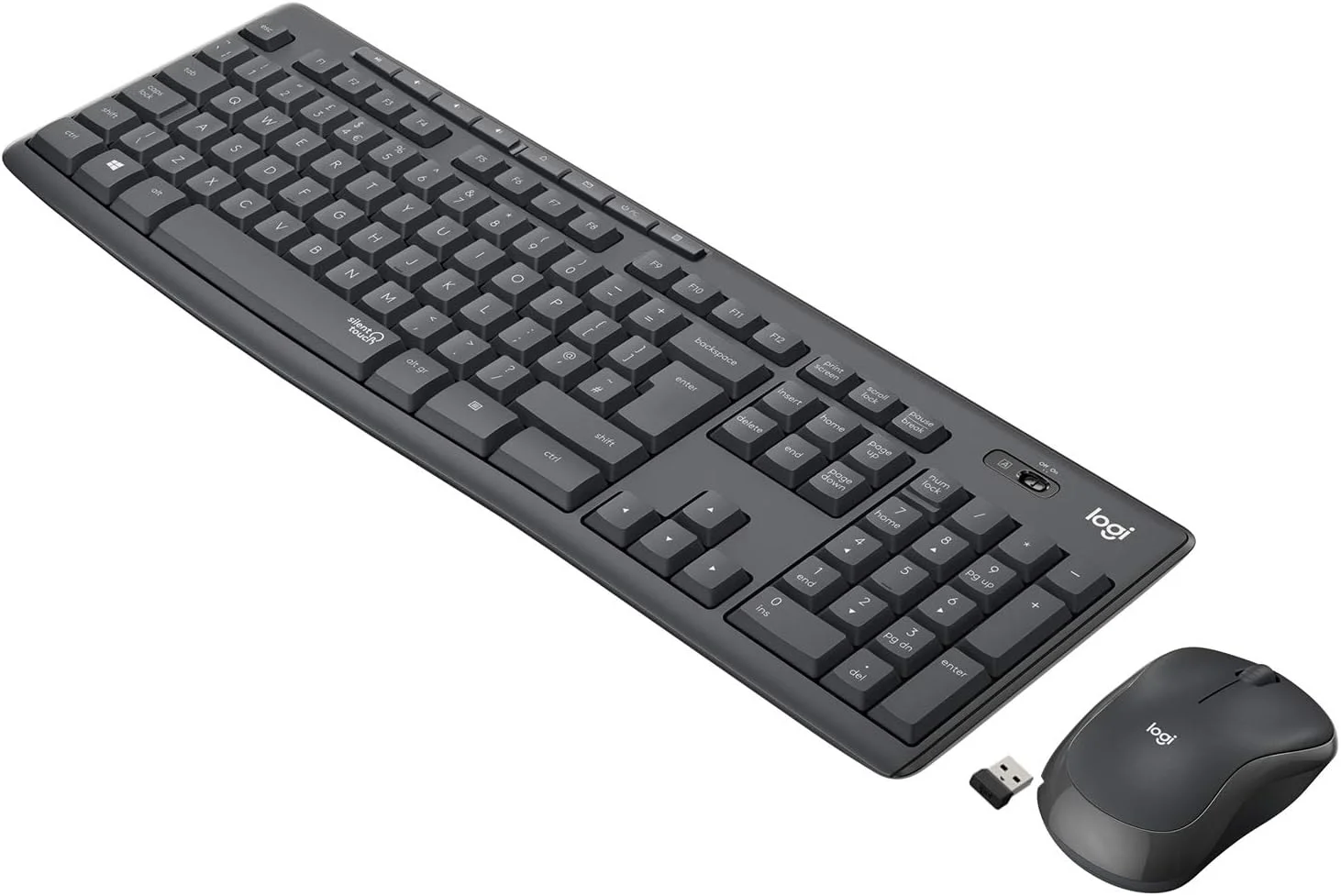 مجموعه ماوس و کیبورد بی‌سیم بی‌صدای لاجیتک MK295 با فناوری SilentTouch، صفحه کلید کامل، ردیابی نوری پیشرفته، بی‌سیم بدون تاخیر، 90% نویز کمتر، طرح‌بندی QWERTY انگلیسی بریتانیایی - مشکی