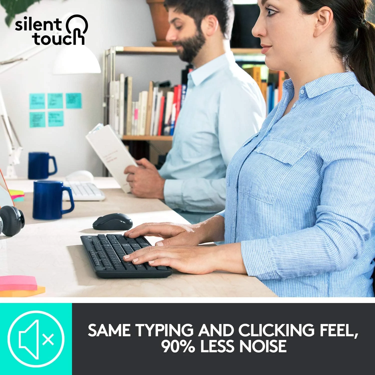 مجموعه ماوس و کیبورد بی‌سیم بی‌صدای لاجیتک MK295 با فناوری SilentTouch، صفحه کلید کامل، ردیابی نوری پیشرفته، بی‌سیم بدون تاخیر، 90% نویز کمتر، طرح‌بندی QWERTY انگلیسی بریتانیایی - مشکی