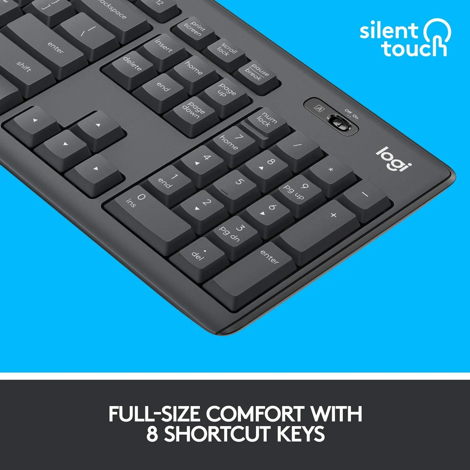 مجموعه ماوس و کیبورد بی‌سیم بی‌صدای لاجیتک MK295 با فناوری SilentTouch، صفحه کلید کامل، ردیابی نوری پیشرفته، بی‌سیم بدون تاخیر، 90% نویز کمتر، طرح‌بندی QWERTY انگلیسی بریتانیایی - مشکی