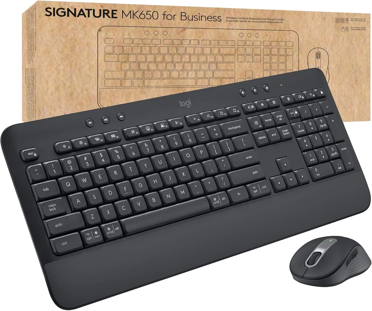 مجموعه Logitech Signature MK650 برای کسب و کار، ماوس و کیبورد بی سیم، Logi Bolt، بلوتوث، SmartWheel، دارای گواهی جهانی، Windows/Mac/Chrome/Linux - Graphite