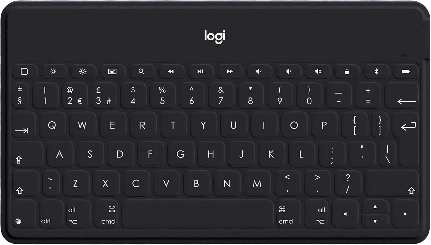 کیبورد بلوتوث بی‌سیم لاجیتک Keys-To-Go برای آیفون، آیپد، تلفن هوشمند، تبلت، اندروید، ویندوز، اپل تی وی، فوق العاده نازک، فوق العاده سبک، کلیدهای میانبر، طرح‌بندی QWERTY UK - مشکی