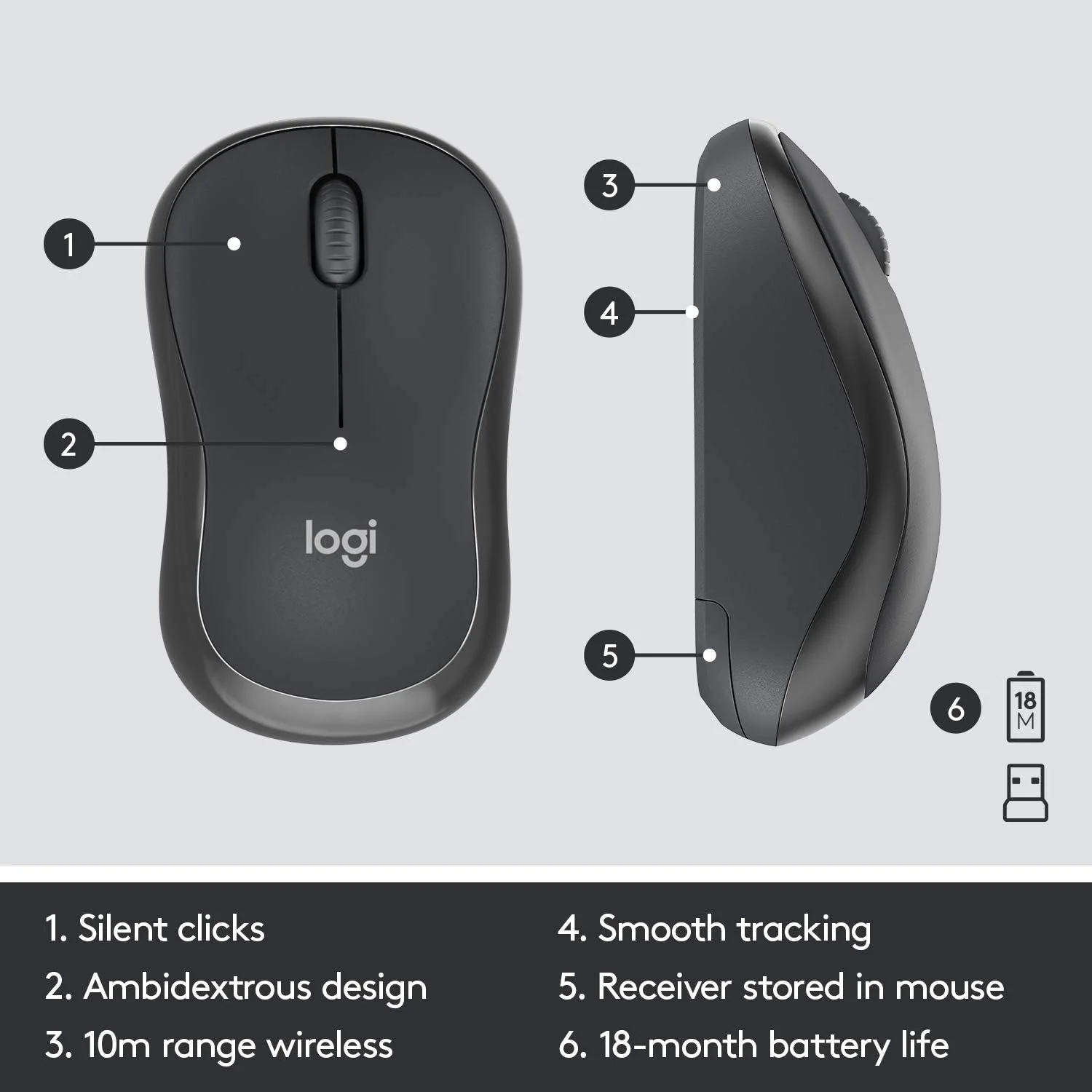 مجموعه ماوس و کیبورد بی‌سیم بی‌صدای لاجیتک MK295 با فناوری SilentTouch، صفحه کلید کامل، ردیابی نوری پیشرفته، بی‌سیم بدون تاخیر، 90% نویز کمتر، طرح‌بندی QWERTY انگلیسی بریتانیایی - مشکی