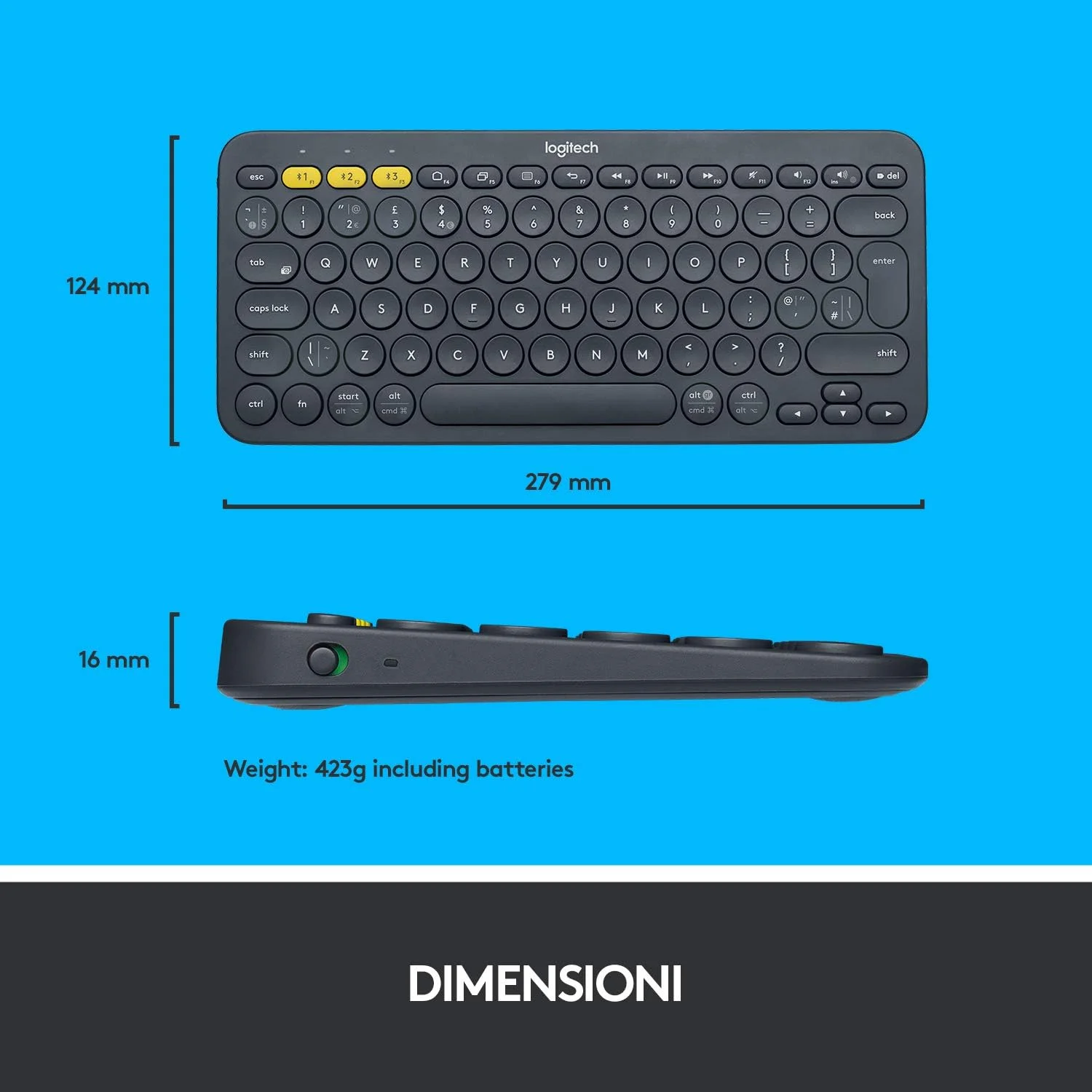 کیبورد بی سیم چند دستگاهی لاجیتک K380، طرح بندی ایتالیایی QWERTY - مشکی