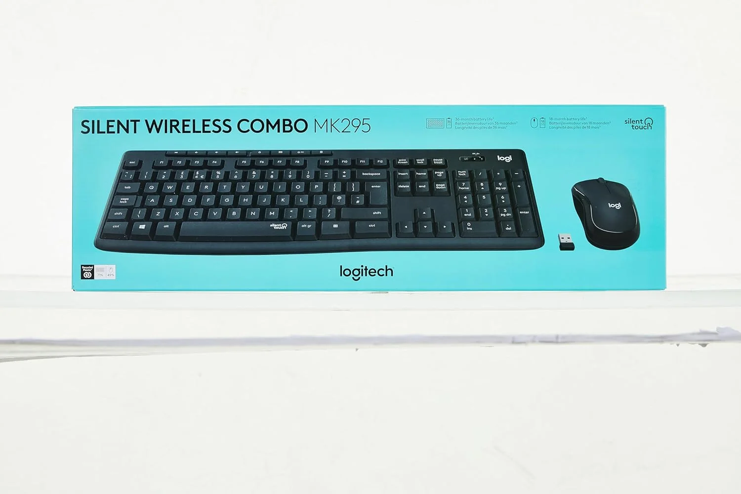 مجموعه ماوس و کیبورد بی‌سیم بی‌صدای لاجیتک MK295 با فناوری SilentTouch، صفحه کلید کامل، ردیابی نوری پیشرفته، بی‌سیم بدون تاخیر، 90% نویز کمتر، طرح‌بندی QWERTY انگلیسی بریتانیایی - مشکی