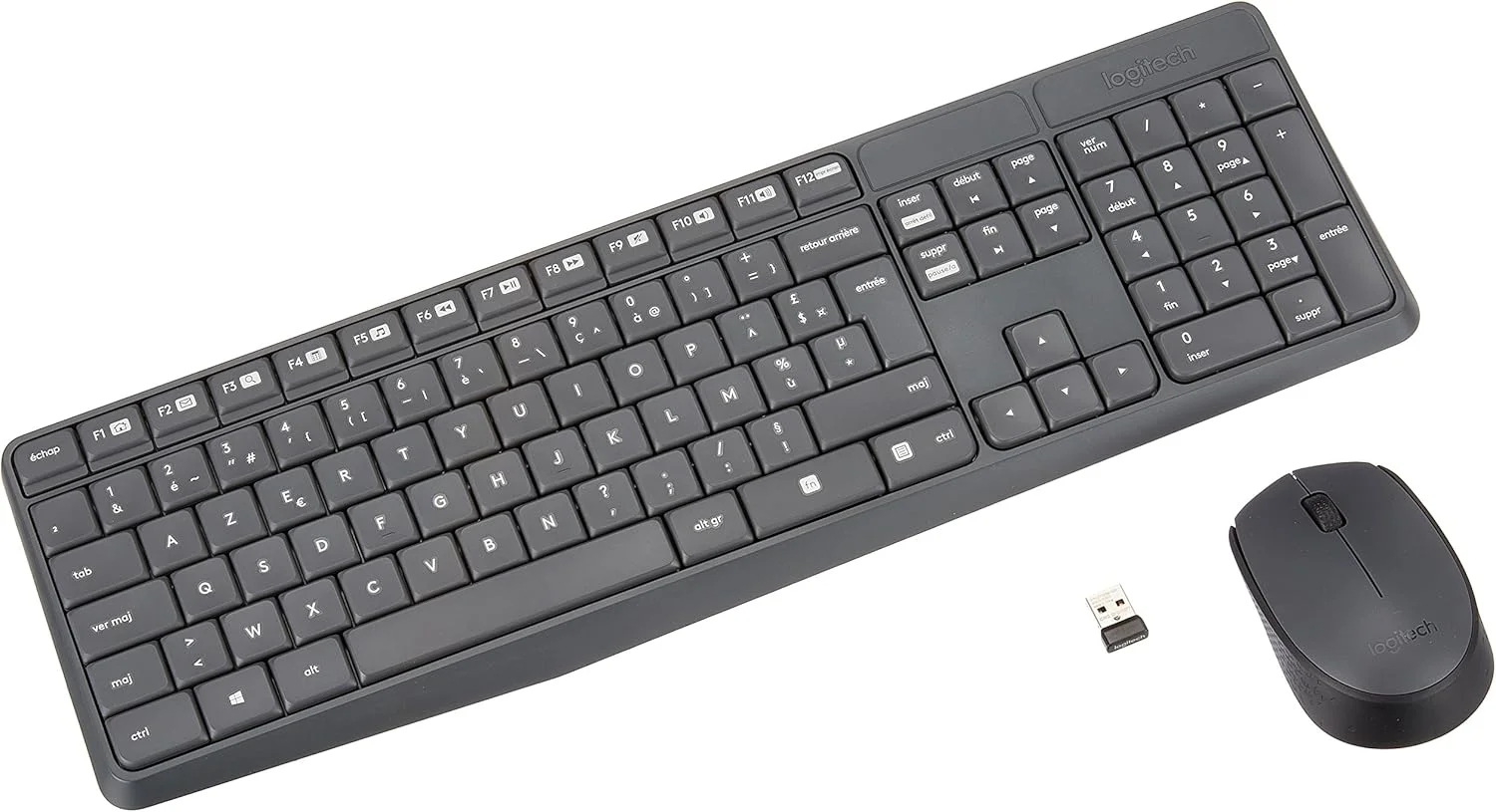 مجموعه کیبورد و ماوس بی‌سیم لاجیتک MK235 برای ویندوز، طرح‌بندی فرانسوی AZERTY - خاکستری