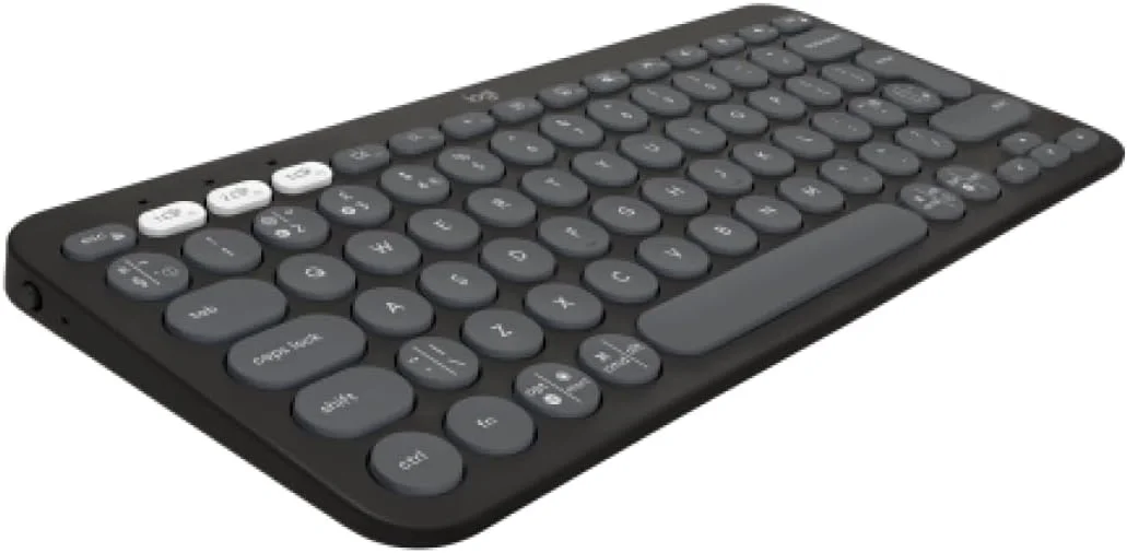 کیبورد بی‌سیم بلوتوثی چند دستگاهی لاجیتک Pebble Keys 2 K380s با کلیدهای میانبر قابل تنظیم، باریک و قابل حمل، Easy-Switch برای ویندوز/macOS/iPadOS/Android/Chrome OS - طرح‌بندی QWERTY UK، گرافیت