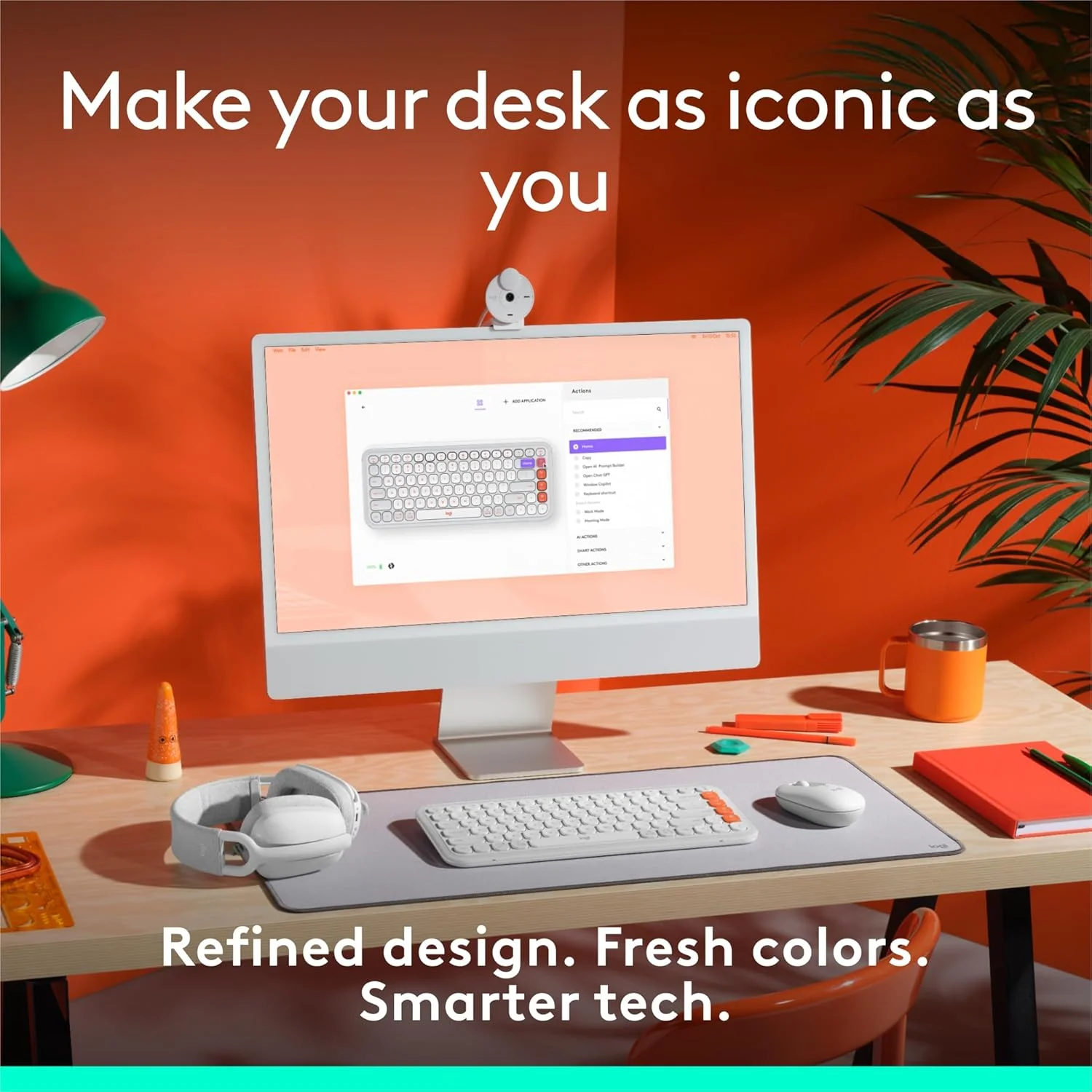 کیبورد بلوتوث بی‌سیم لاجیتک POP ICON Keys، تایپ راحت، کلیدهای قابل برنامه‌ریزی، جابجایی آسان بین 3 دستگاه، برای لپ‌تاپ، تبلت، کامپیوتر - سفید و نارنجی