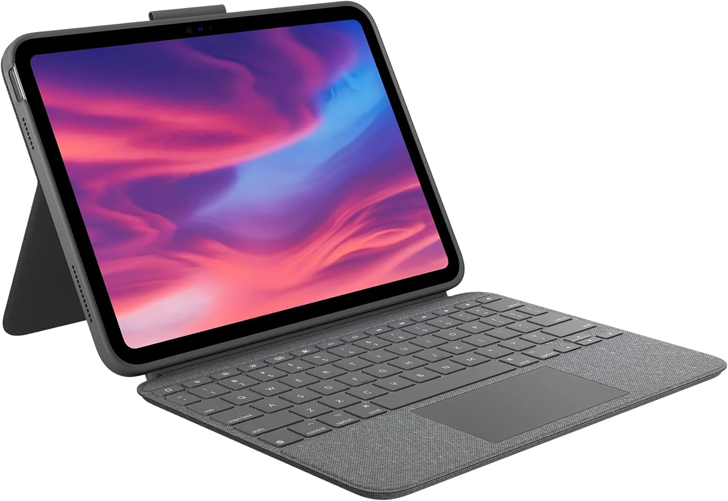 کیبورد و کاور جداشدنی Logitech Combo Touch برای آیپد (نسل 10) با ترک‌پد بزرگ و دقیق، کیبورد با نور پس‌زمینه و فناوری Smart Connector - خاکستری آکسفورد