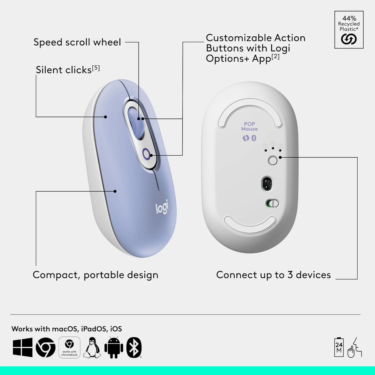ست ترکیبی کیبورد و ماوس بلوتوثی Logitech POP ICON، تایپ راحت، کلیدها و دکمههای قابل برنامهریزی، کلیکهای بیصدا، جابجایی آسان بین 3 دستگاه - یاسی ست ترکیبی کیبورد و ماوس بلوتوثی Logitech POP ICON، تایپ راحت، کلیدها و دکمههای قابل برنامهریزی، کلیکهای بیصدا، جابجایی آسان بین 3 دستگاه - یاسی