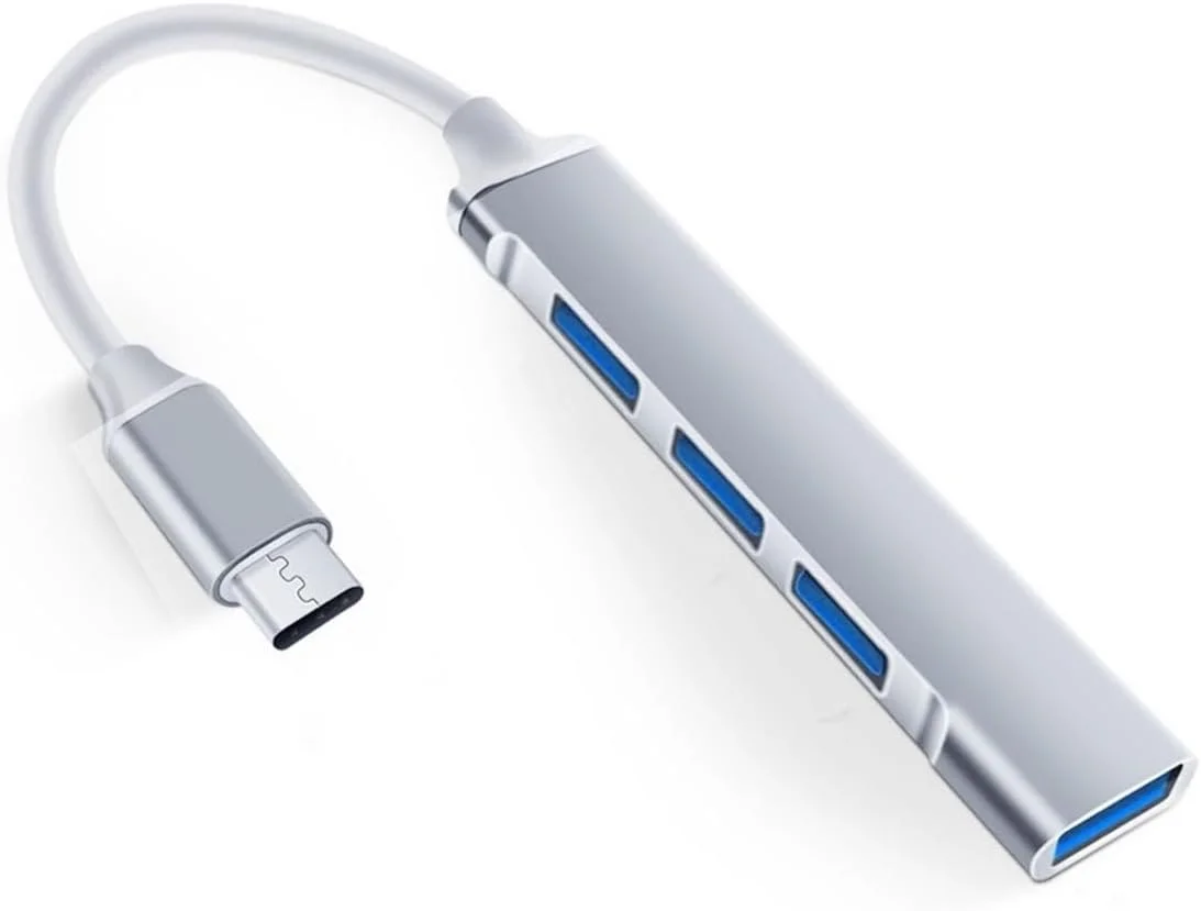 هاب USB C دیسنکلوبو با 4 پورت، هاب USB C به USB با 4 پورت USB 3.0، اسپلیتر USB C برای لپ تاپ، مک پرو، آی مک، آیپد پرو، کروم بوک، پیکسل بوک، دل XPS، گلکسی S23 (نقره ای)