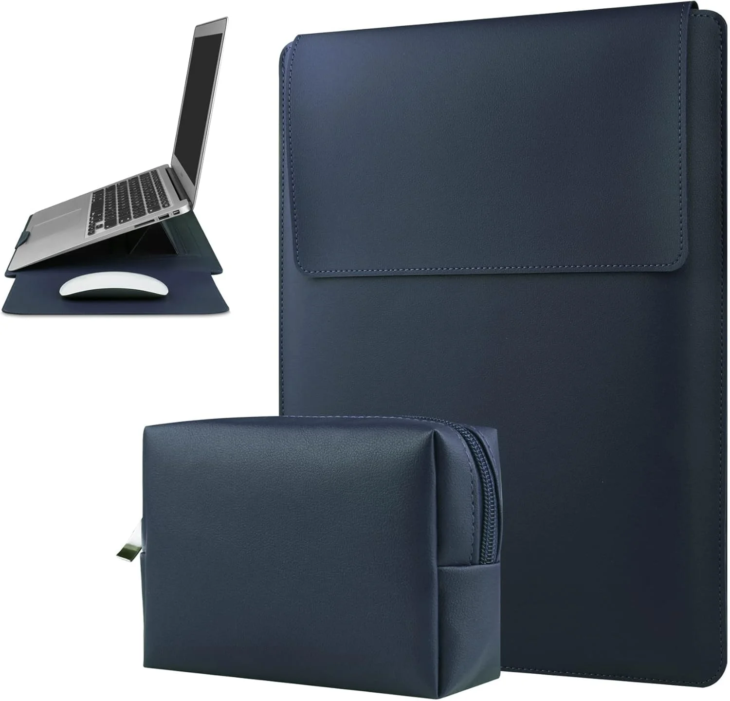 کیف لپ تاپ چرمی 13-14 اینچی سازگار با مک بوک ایر پرو، سرفیس، دل XPS، کیف محافظ شیک لپ تاپ، روکش بادوام و باریک با آستر نرم، ایده آل برای دفتر کار، مسافرت های تجاری، آبی سرمه ای