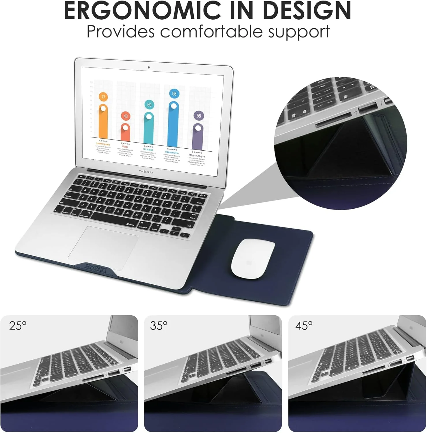 کیف لپ تاپ چرمی 13-14 اینچی سازگار با مک بوک ایر پرو، سرفیس، دل XPS، کیف محافظ شیک لپ تاپ، روکش بادوام و باریک با آستر نرم، ایده آل برای دفتر کار، مسافرت های تجاری، آبی سرمه ای