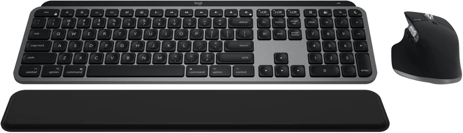 مجموعه Logitech MX Keys S برای مک، کیبورد و ماوس بی‌سیم با تکیه‌گاه مچ دست، کیبورد با نور پس‌زمینه، ماوس بی‌سیم با اسکرول سریع، بلوتوث USB C برای MacBook Pro، MacBook Air، iMac، iPad - خاکستری فضایی