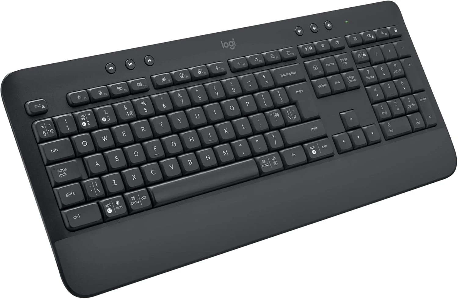 کیبورد بی‌سیم لاجیتک Signature K650 Comfort با استراحتگاه مچ دست، بلوتوث BLE/گیرنده USB Logi Bolt، کیبورد نرم، Numpad، PC/Windows/Mac، آلمانی QWERTZ - خاکستری
