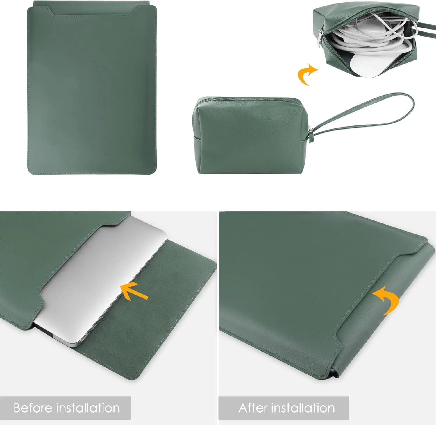 کیف چرمی محافظ لپ تاپ 13-14 اینچی MAKINGTEC سازگار با MacBook Air 13.3''/13.6'' M1 M2/MacBook Pro 13 2022-2016/Dell XPS 13/Surface Pro X/8/7 /6/5/Surface Laptop 13.5 اینچ، سبز