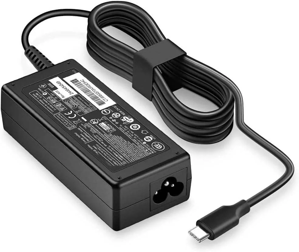 شارژر لپ تاپ جایگزین NTECH (65W/20V/3.25A) با کانکتور USB Type-C، شارژر 65 واتی برای لنوو/ThinkPad/Yoga/Dell/Latitude/XPS/MacBook Pro/HP/Chromebook، آداپتور (مشکی/USB-C)