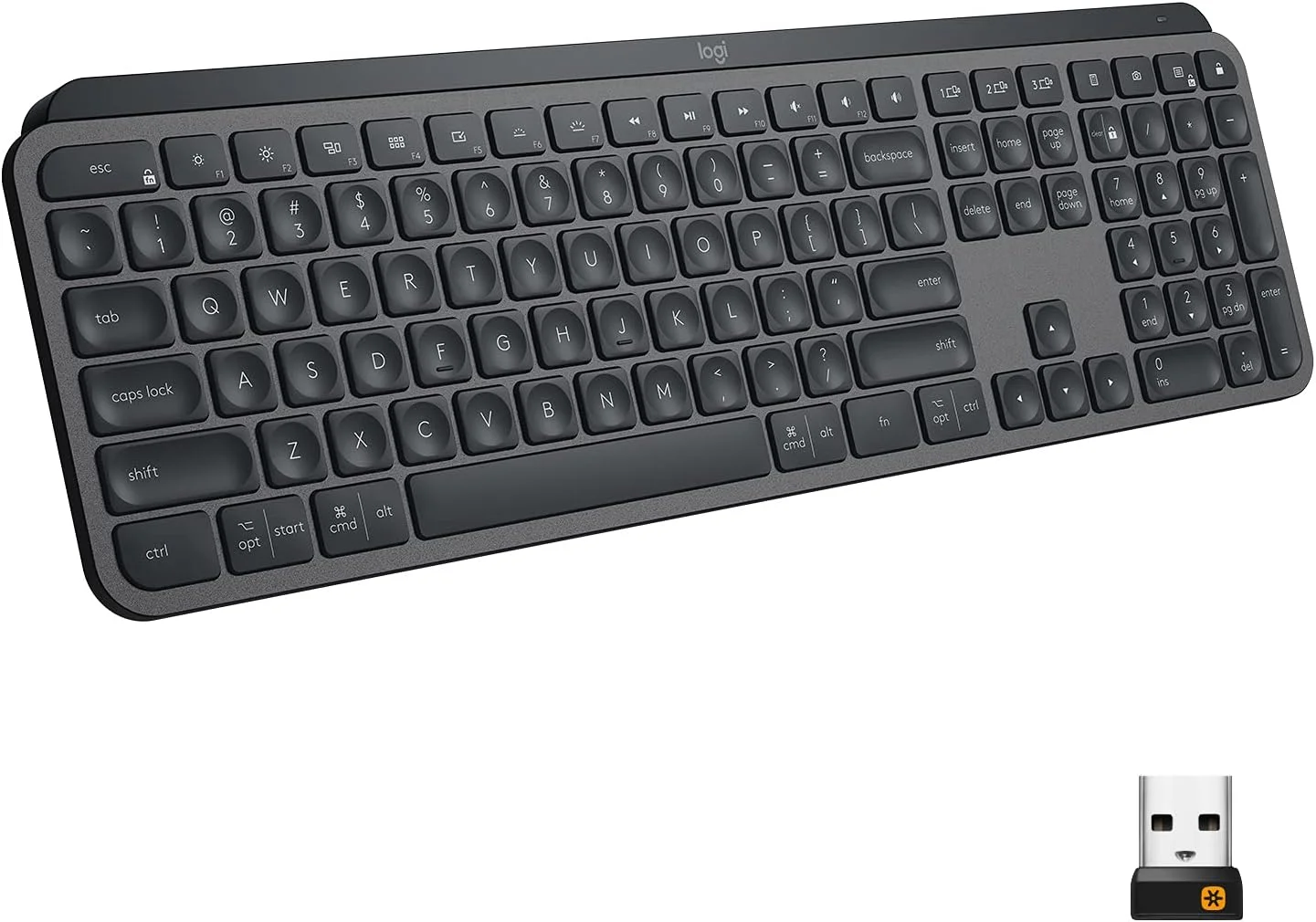 کیبورد بی سیم نورانی لاجیتک MX Keys با بلوتوث، USB-C - برای Apple macOS، Microsoft Windows، Linux، iOS، Android - Graphite