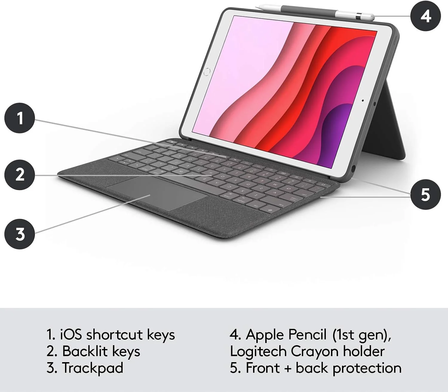 کیبورد و ترکپد لاجیتک Combo Touch برای آیپد (نسل 7، 8 و 9) : A2197/A2200/A2198/A2270/A2428/A2429/A2430 با ترکپد دقیق، کیبورد با نور پسزمینه شبیه لپتاپ و فناوری Smart Connector کیبورد و ترکپد لاجیتک Combo Touch برای آیپد (نسل 7، 8 و 9) : A2197/A2200/A2198/A2270/A2428/A2429/A2430 با ترکپد دقیق، کیبورد با نور پسزمینه شبیه لپتاپ و فناوری Smart Connector