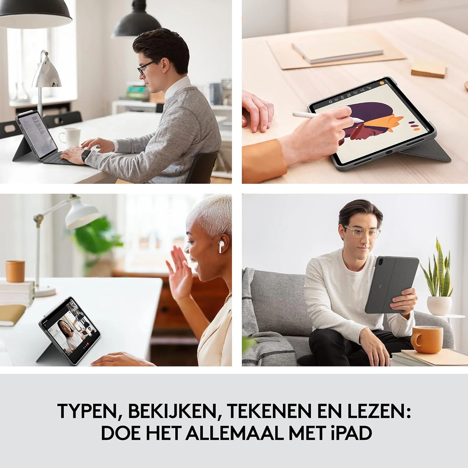 کیبورد و کاور لاجیتک Combo Touch مناسب آیپد ایر (نسل 4 و 5 - 2020 و 2022) - کیبورد جداشدنی با نور پس زمینه و پایه نگهدارنده، ترک پد با قابلیت کلیک در هر نقطه، اتصال هوشمند (Smart Connector)، طرح بندی QWERTY UK/US - خاکستری