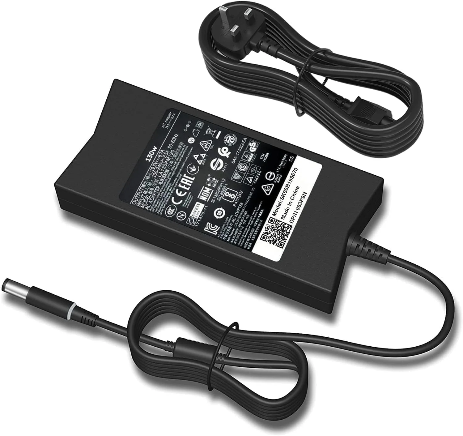 شارژر لپ تاپ جایگزین (130W/19.5V/6.7A) برای دل سازگار با Inspiron 15-7000 و 7559 و سیم برق داک استیشن Dell G3/G5 D6000 و سیم برق 130W Dell XPS-15 (L502x) و 17 (L702x) - مشکی